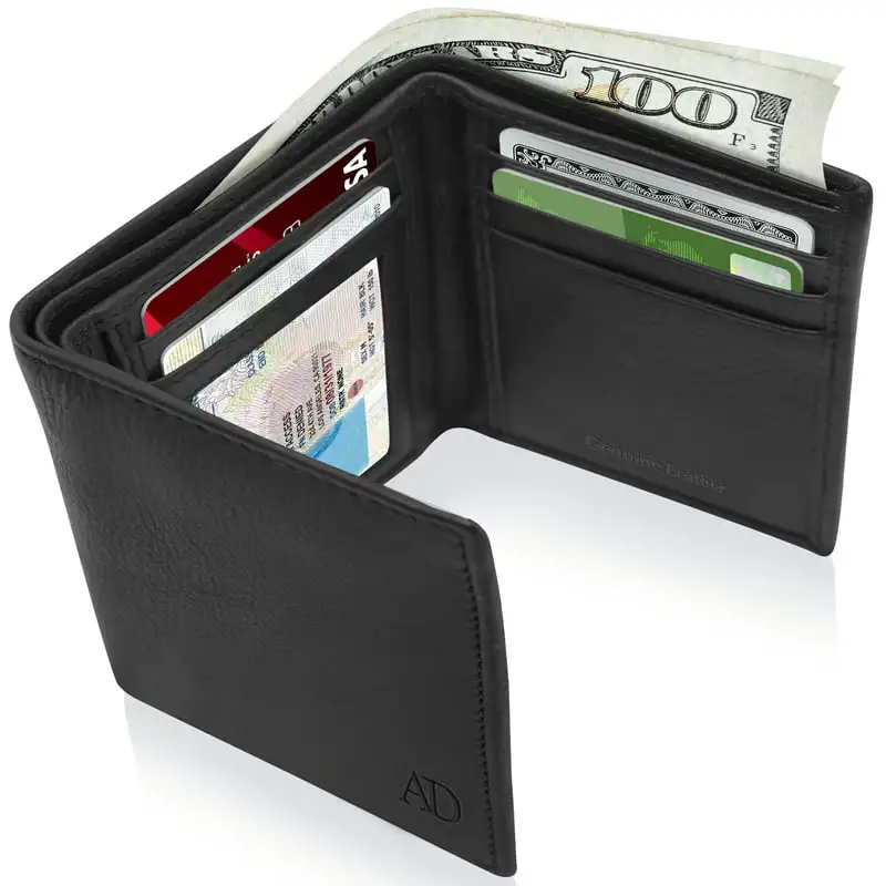 

Trifold Wallets For Men RFID - Leather Slim Mens Wallet With ID Window Front Pocket Wallet Gifts For Men
