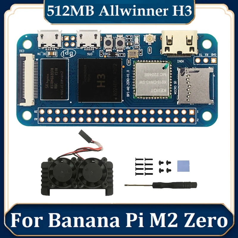 

For Banana Pi BPI-M2 Zero+Radiator+Dual Fan Allwinner H3 Cortex-A7 512MB DDR3 Development Board As Raspberry Pi Zero W