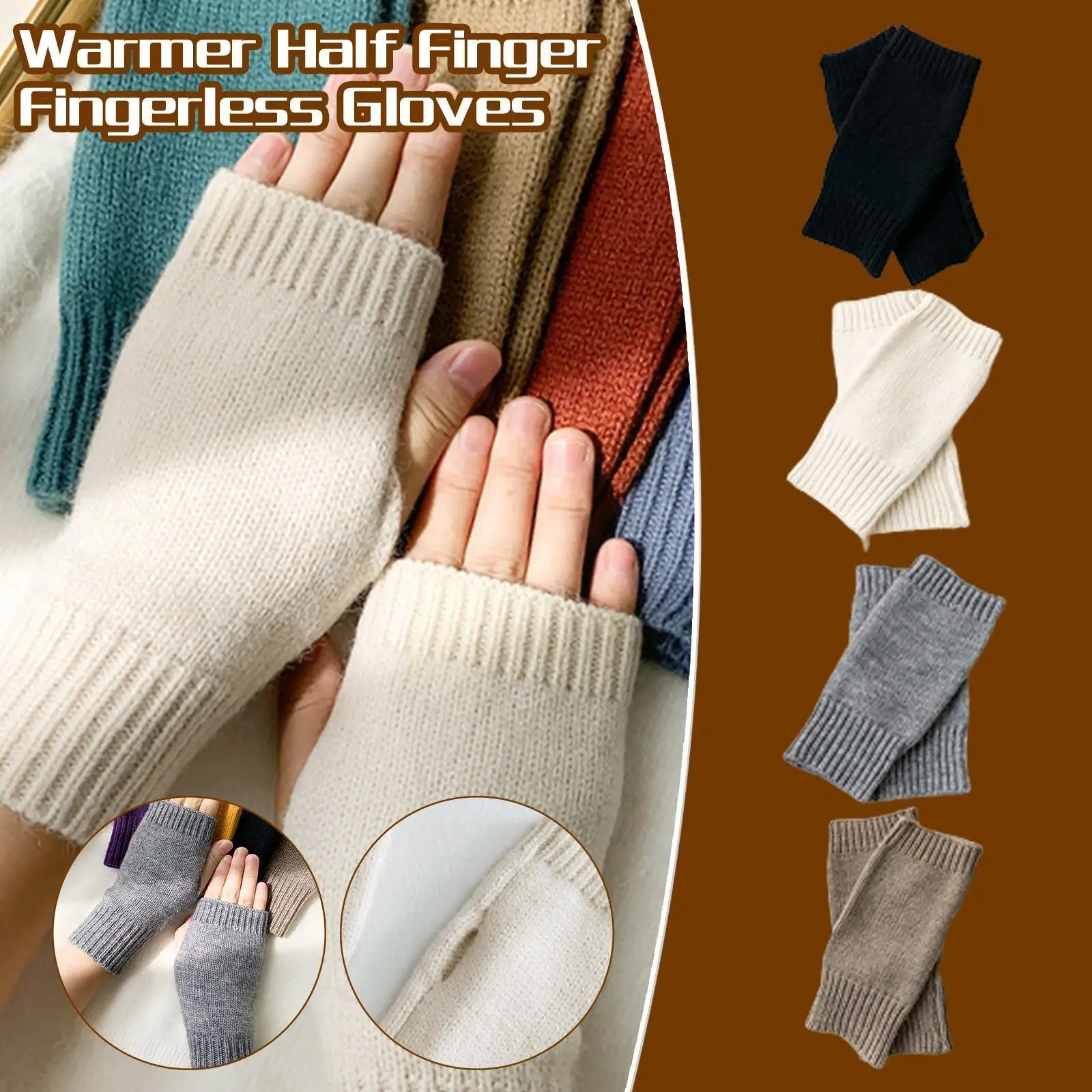 

Новые корейские перчатки на полпальца для женщин на осень и зиму с тепловым браслетом шерстяные сетчатые толстые студенческие перчатки X3T6