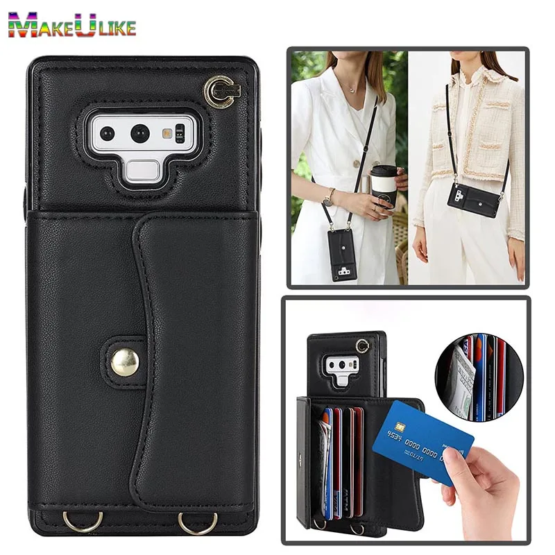 

Lanyard Case for Samsung Galaxy Note 9 Case Leather Card Slots Strap Wallet Case for Samsung Note 10 Plus 20 Ultra Note9 Cover