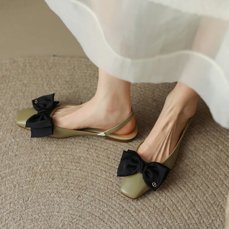 Women's PU Spring/Summer Low Top Bow Toe Shoes 2022 Single Shoes Soft Low Heel Female Muller Comfortable Sexy Flat Shoes