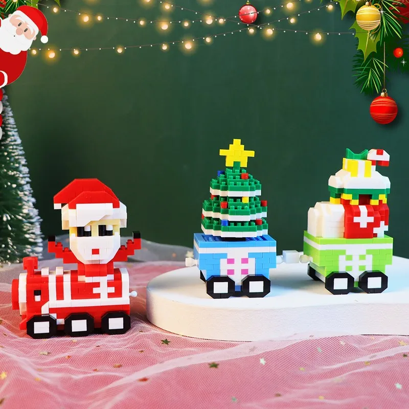 

Милый Рождественский поезд Санта Клаус дерево Снеговик строительные блоки чулки мини 3D модель фигурки микро кирпич игрушки для детей Подарки