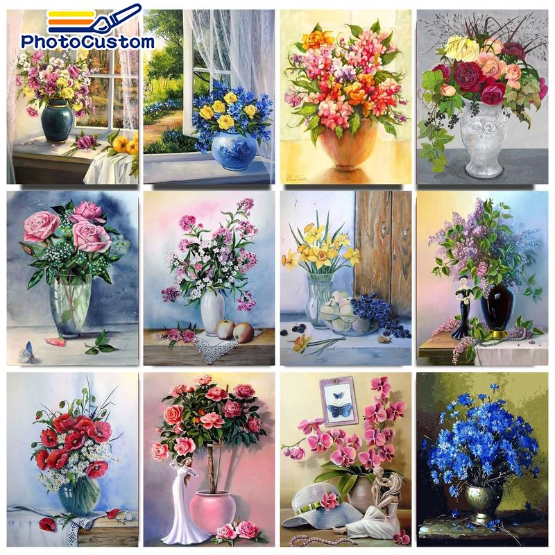 

PhotoCustom Painting By Numbers Flowers Landscape DIY Oil Acrylic On Canvas Adult Set Home Decoration Art Coloring Picture Gift