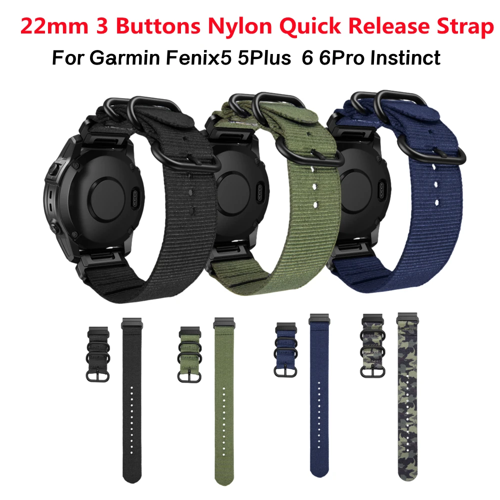 Enlarge 22 26mm Nylon Quick Release Strap With Three Metal Buckle For Garmin Fenix5 5Plus 5X 6 6Pro 6X 7 7X Instinct Watch Band Bracelet