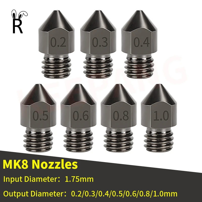 Parts Mk8 Nozzle 0.2mm-1.0mm For 1.75mm Supplies Cr10 Cr10s Ender-3 Hardened Steel Extruder Head 3d Printer Nozzle