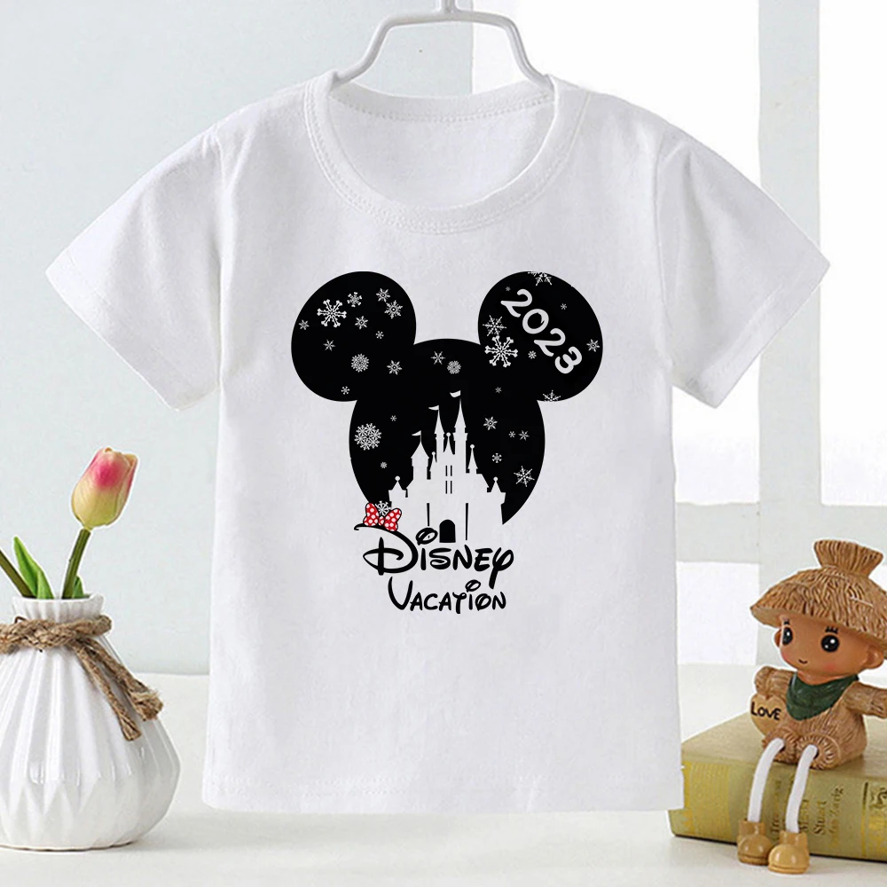 

Disney 2023 Christmas Graphic Kid T-Shirts Y2K Girls Clothes Dropship Minimalist High Quality Brother Sister Costume 3-12T Tee