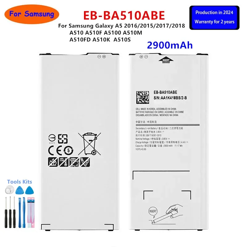 Совершенно новый аккумулятор EB-BA510ABE 2900 мАч для Samsung Galaxy A5 2016/2015/2017/2018 A510 A510F A5100 A510M