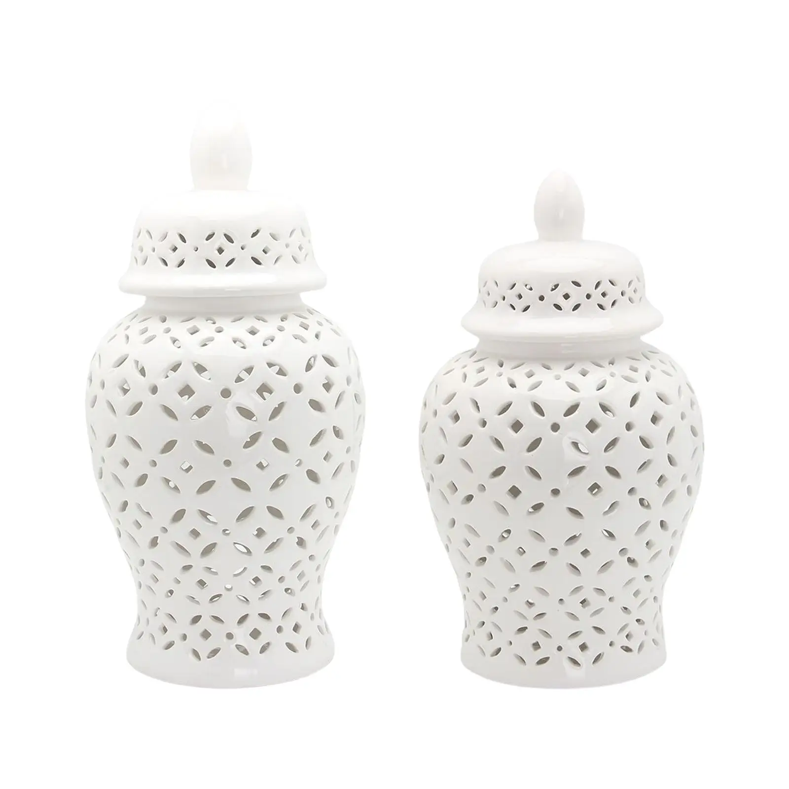 

Carved Lattice White Ceramic Vase Temple Jar with Lid Glazed Versatile Elegant Fine Workmanship