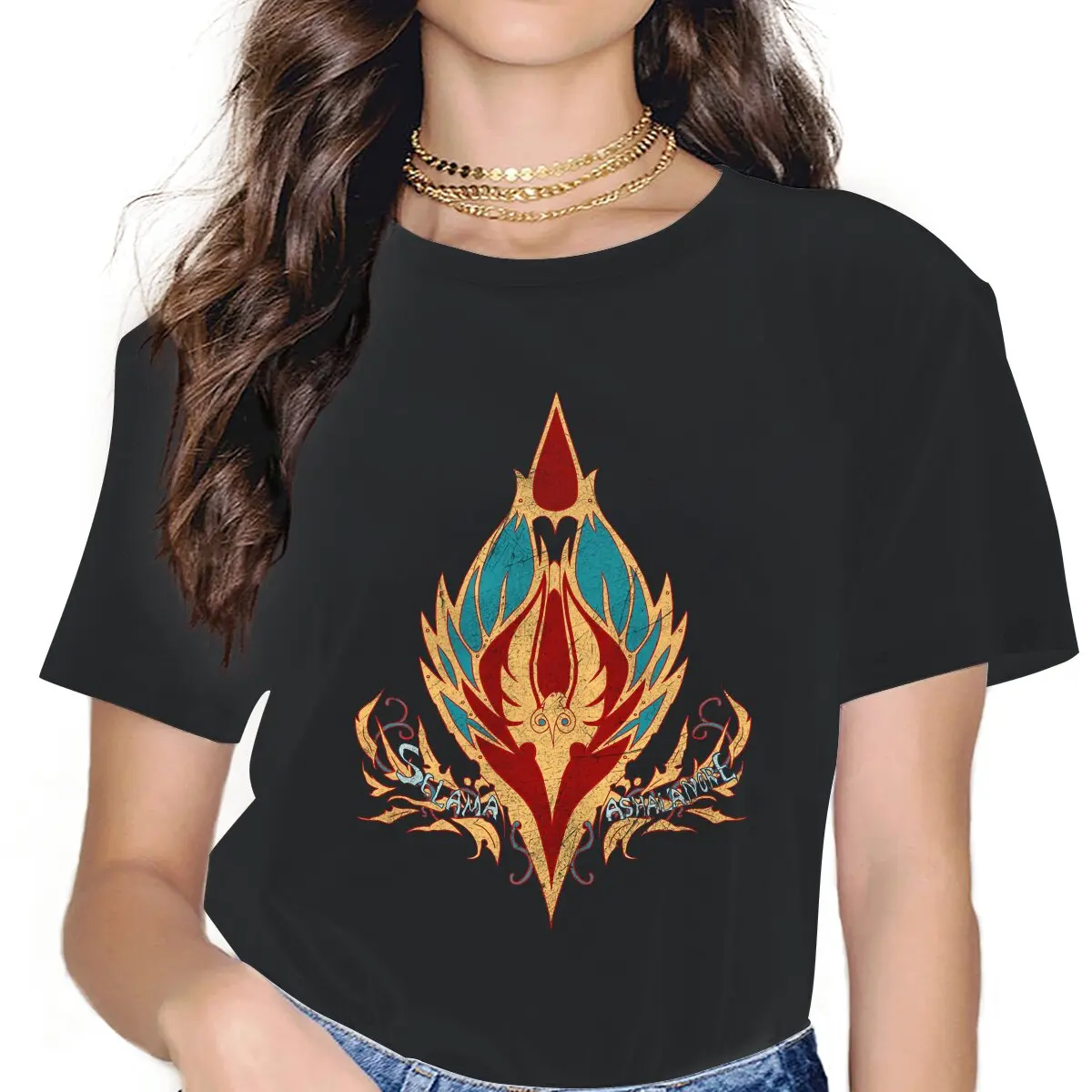 

Crest of the Sin Dorei Women's T Shirt World of Warcraft Game Funny Tees Short Sleeve Round Neck T-Shirts Birthday Gift Tops
