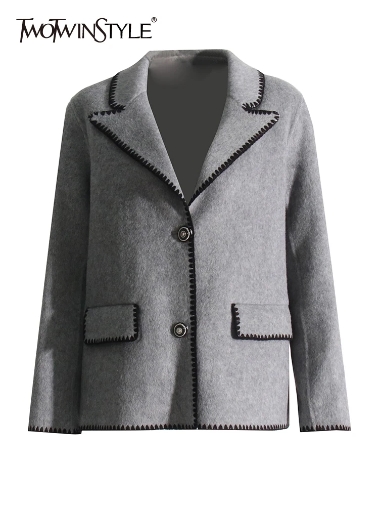 

Женское повседневное пальто TWOTWINSTYLE, разноцветное повседневное пальто с карманами и отложным воротником, с длинным рукавом, в минималистическом стиле