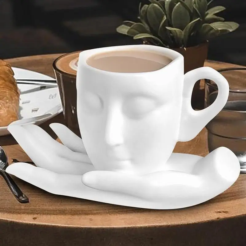 Кофейная кружка на лице 260 мл керамическая чашка для лица с ручным блюдцем