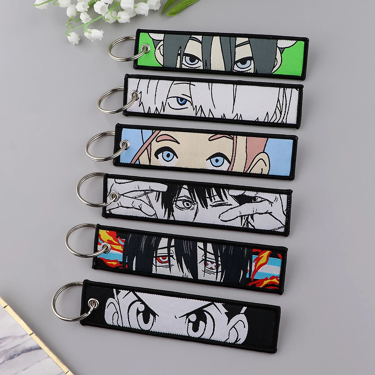 

Embroidered Cute Keychains for Motorcycles Keyring Japanese Anime keys Tag Women Man Fashion Accessories Jewelry Gifts for Kids