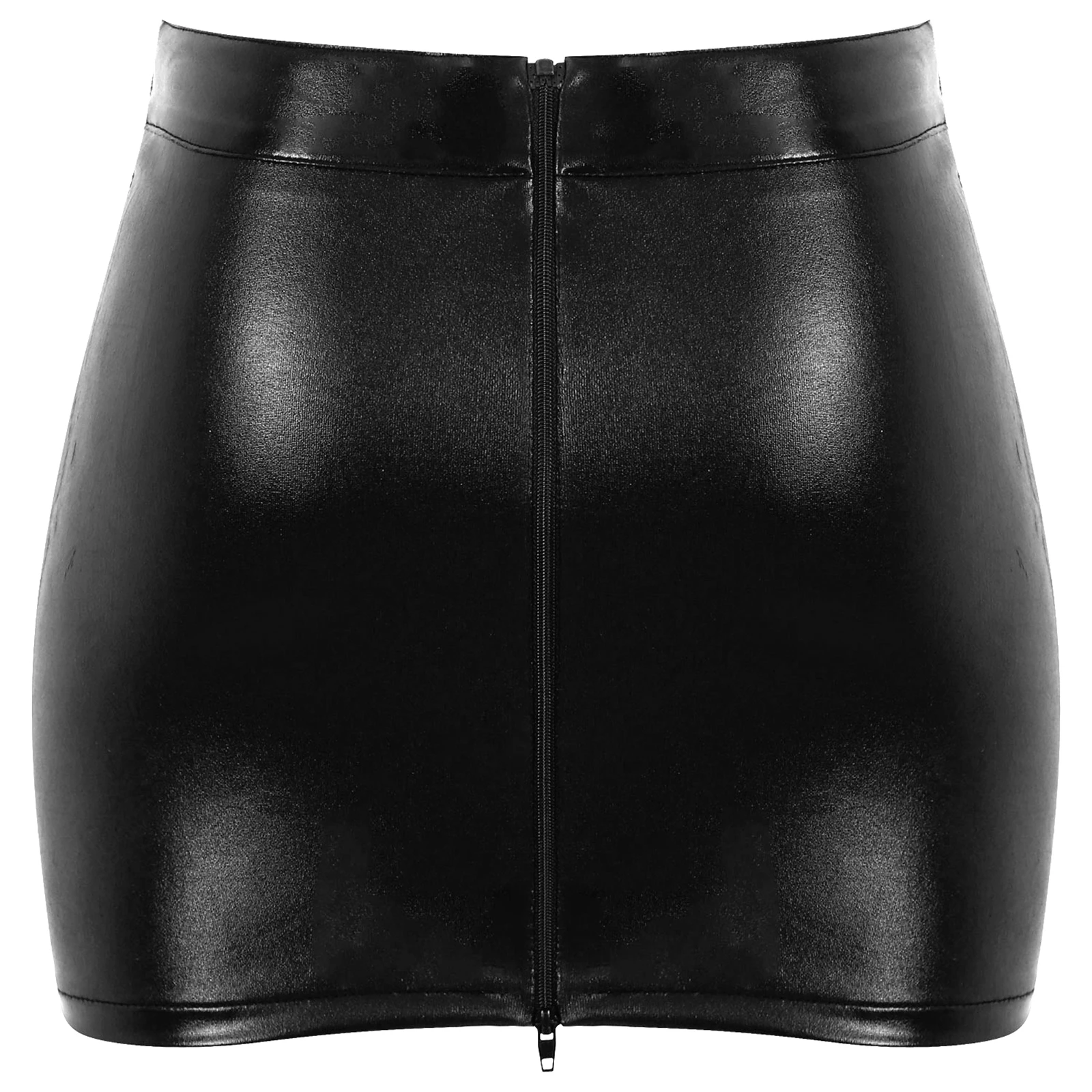 Womens Fashion Zipper Back Skirt Shiny Patent Leather Miniskirt Pole Dancing Rave Costume Sexy Night Club Party Clubwear Skirts images - 6