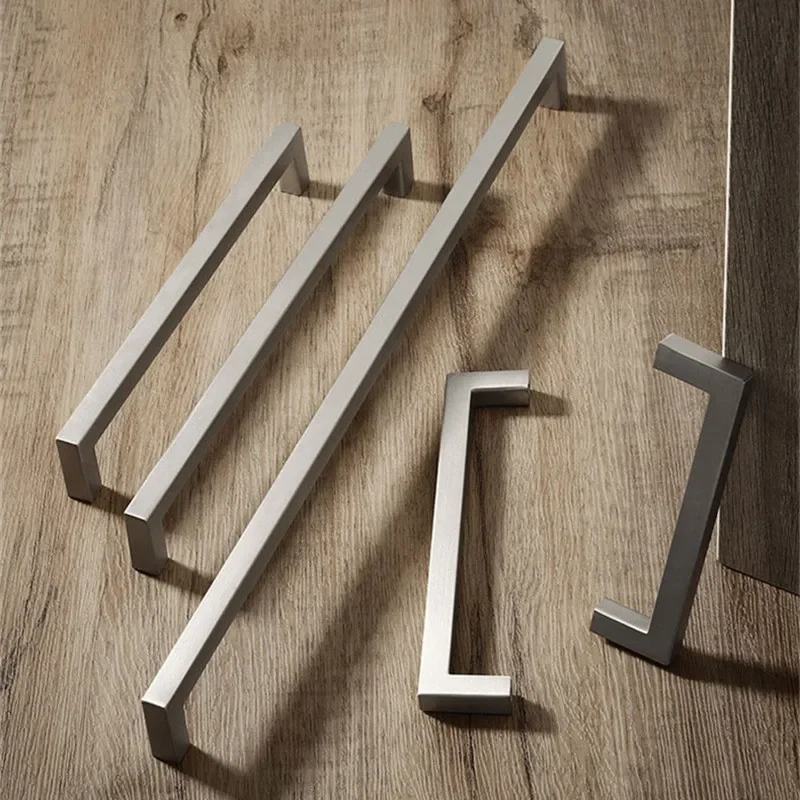 Простые квадратные матовые мебельные ручки из алюминиевого сплава черные