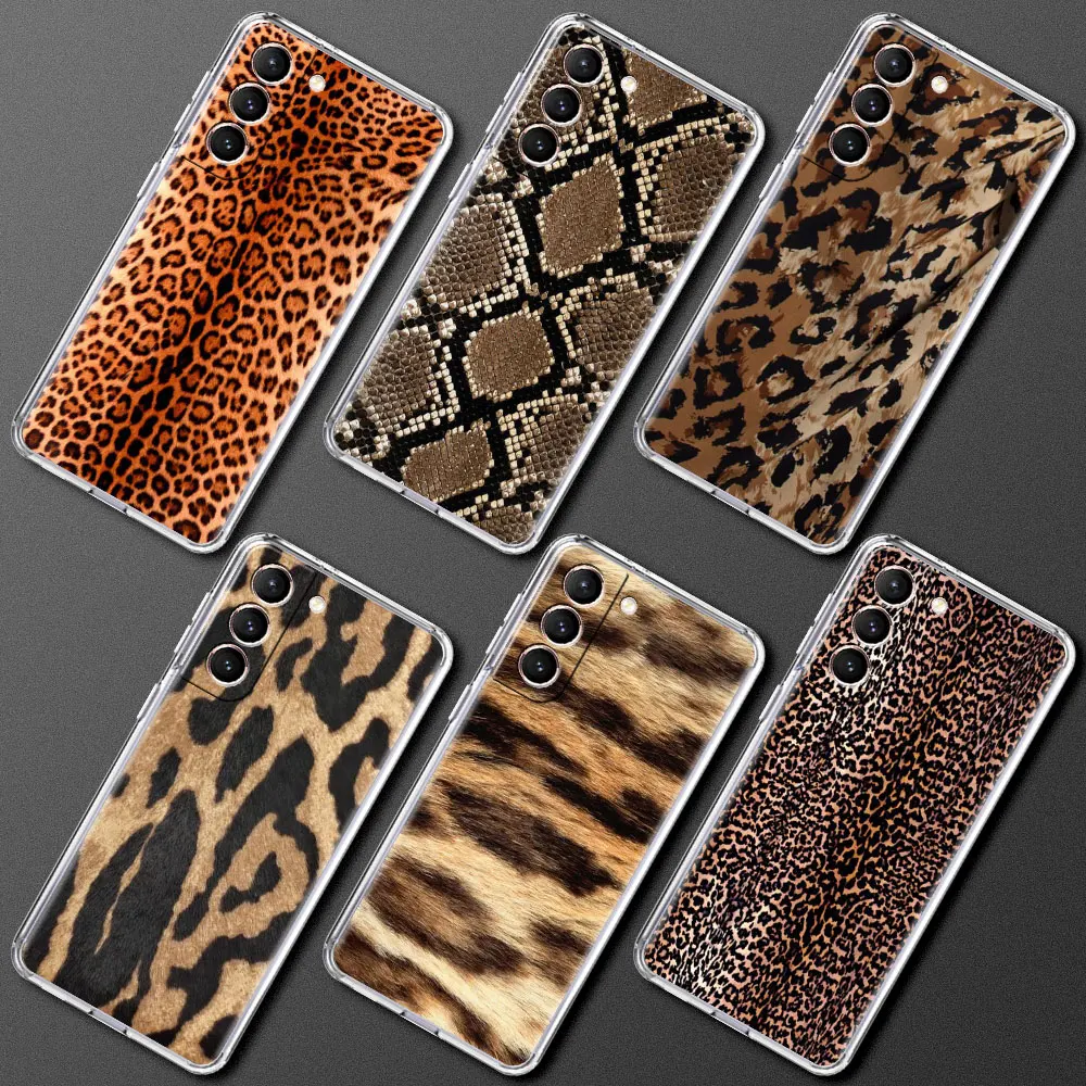 

Snake Skin Tiger Texture Case For Samsung Galaxy S20 FE S22 S21 Plus S10 S9 Note 20 9 10 Lite Transparent Soft Phone Cover