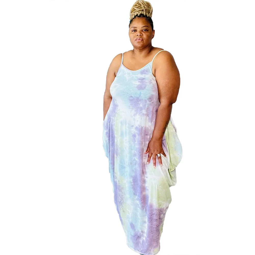 Plus Size L-5xl Summer 2022 Dress Women Clothing Fashion Tie Dye Loose Halter Sleeveless Casual Dresses Whole 3xl 4xl 5xl 6xl