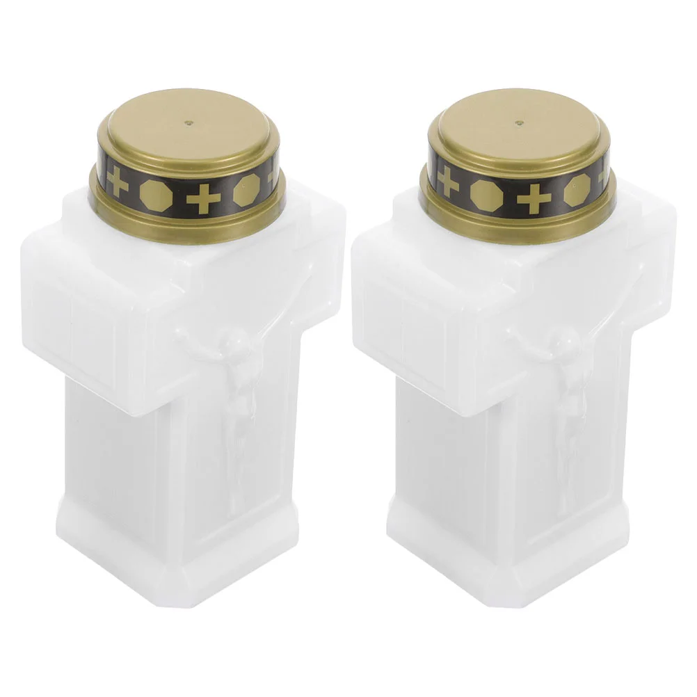 

2 Pcs Jesus Lamp Cemetery Light Flameless Memory Battery Without Plastic for Outdoor Child Tea Candles