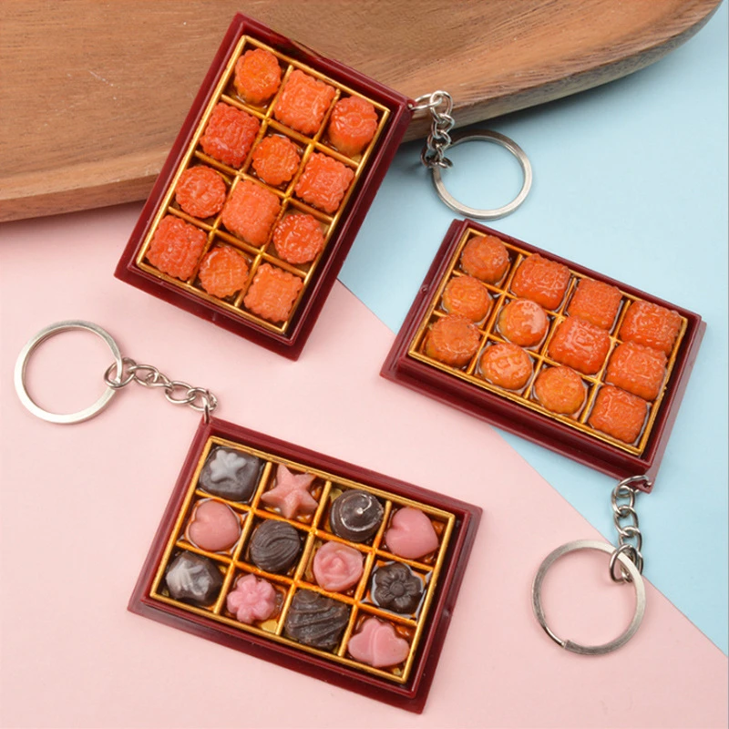 Keychain Creative Fashion Soft Adhesive Mooncake Food Model Car Phone Bag Pendant Ornaments Gift Llaveros
