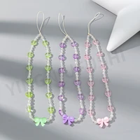 fashionable multi color options acrylic resin transparent peach heart lanyard mobile phone chain bow pendant female accessories