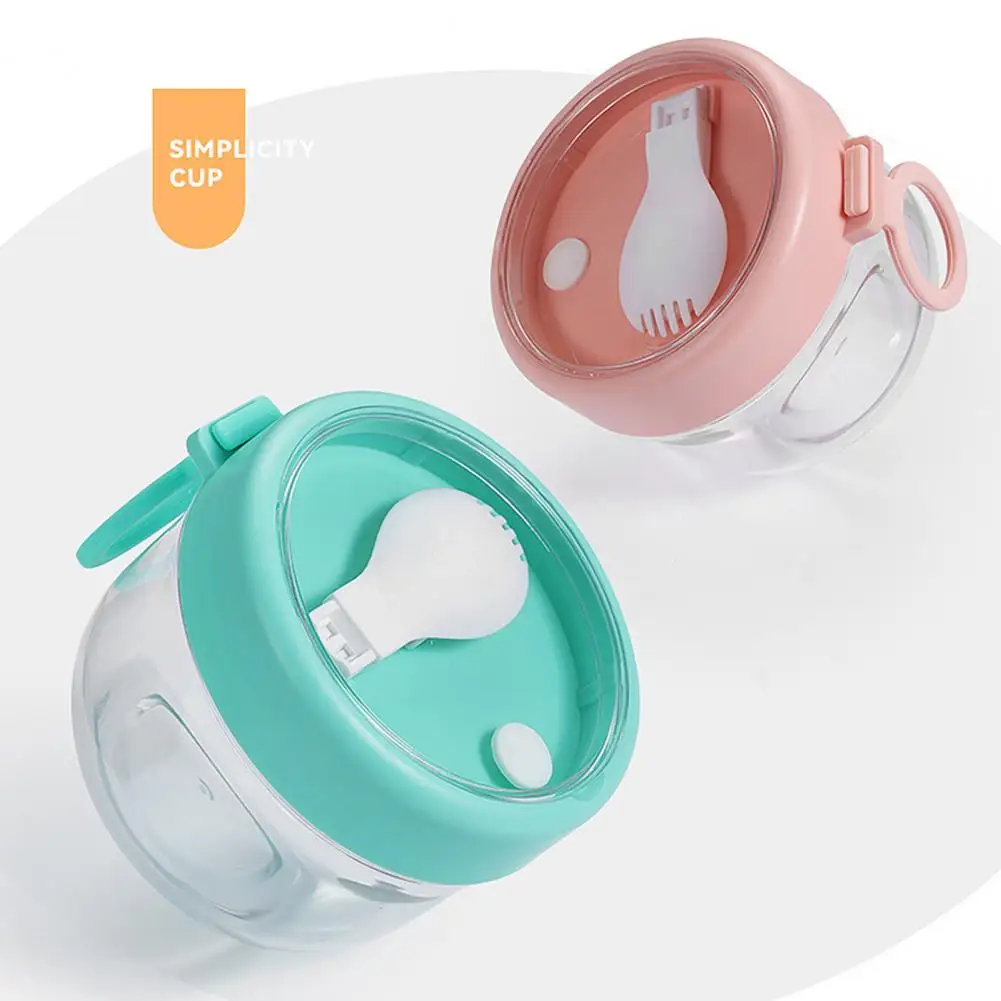 600ml Milk Jar Oatmeal Cup Visible Airtight Lid with Spoon Food Storage Overnight Yogurt Milk Salad Breakfast Jar School