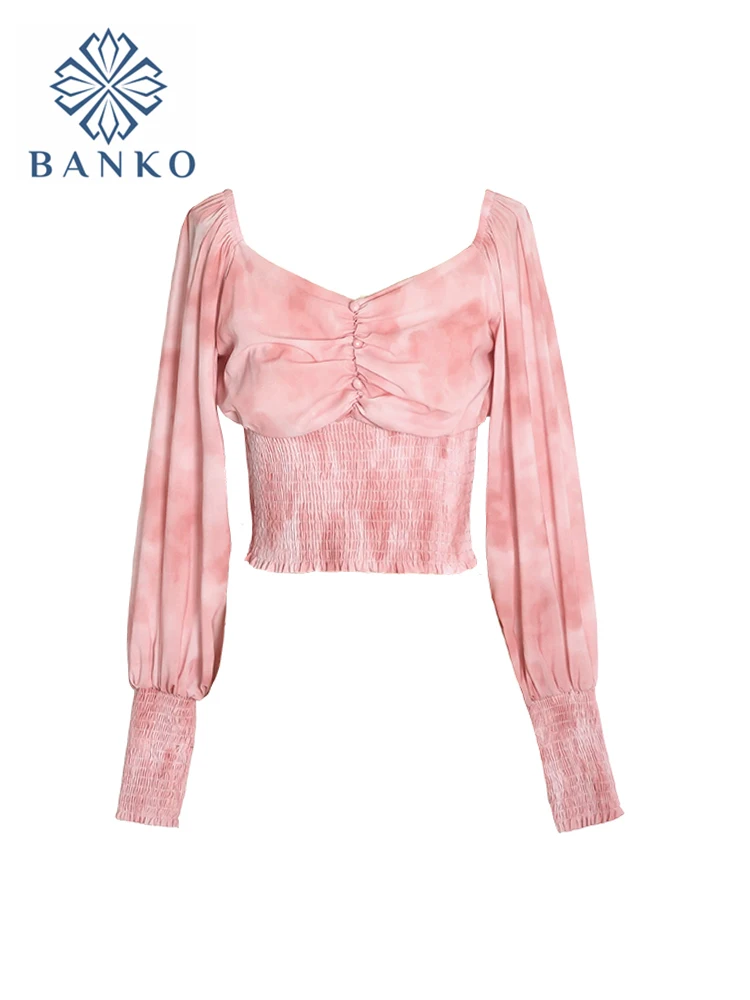 

2022 Spring New Korean Fashion Shirt Long Sleeve Blouse Romantic E-girl Square Collar Crop Top Ins Street Thin Tide Women Cozy