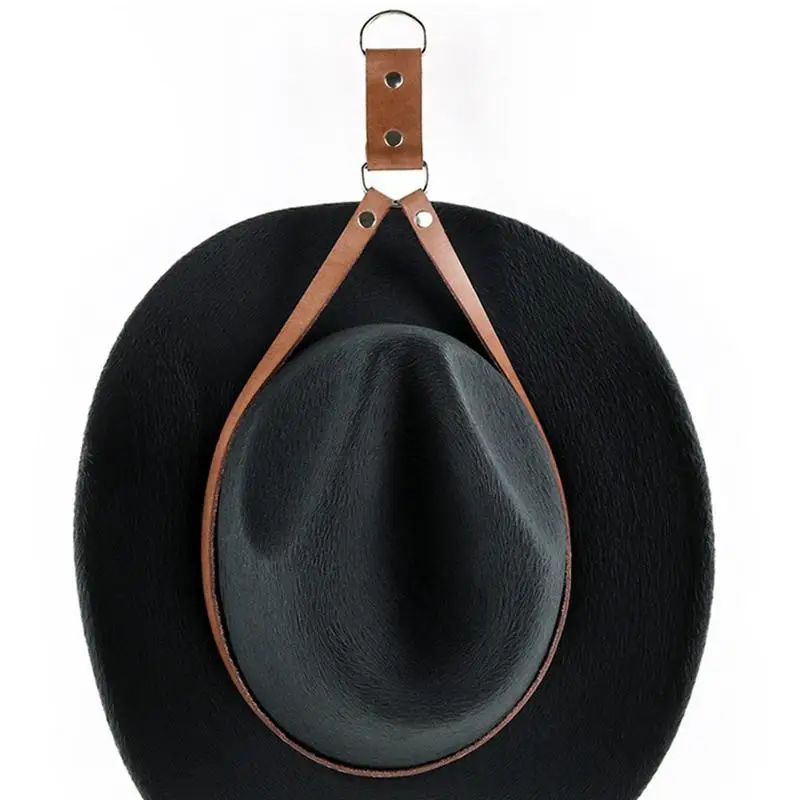 

Cowboy Hat Rope Holder Cowboy Hat Display Rope With Metal Chromed Alloy Buckle Faux Brown Leather Wall Mount Display For Car