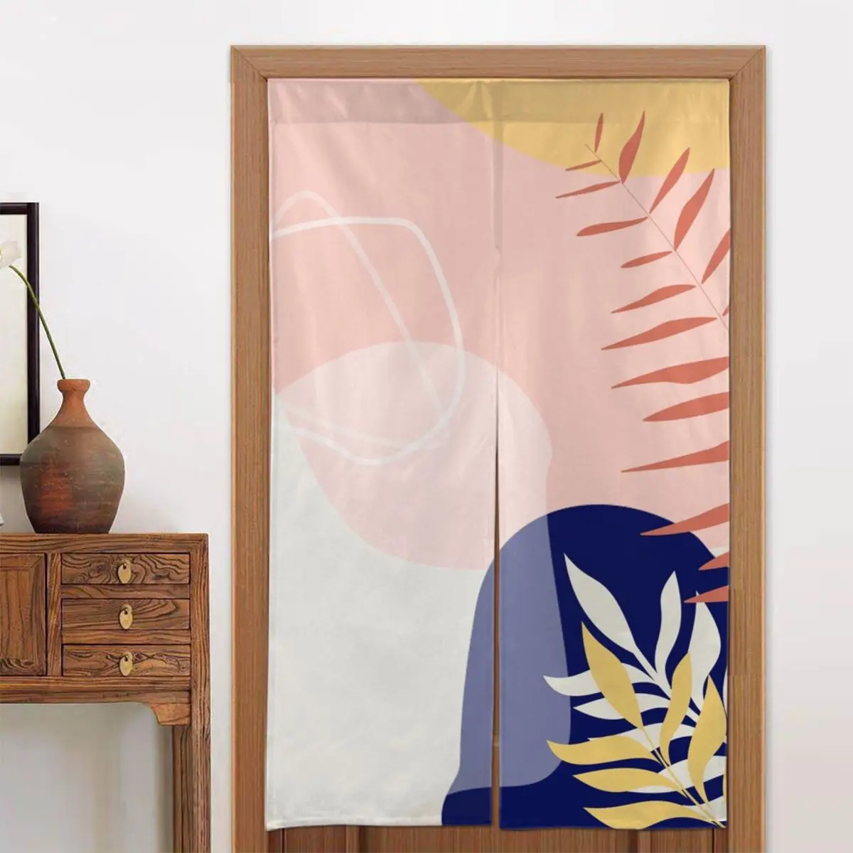 

Nordic Modern Drawing Door Curtains Palm Leaf Tapestry Cotton Linen Printed Hanging Half Curtain for Kitchen Coffee Ornament