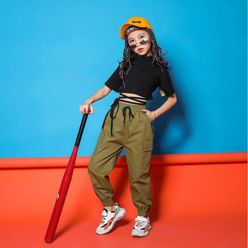 

Детская одежда в стиле хип-хоп, танцевальные костюмы, укороченная Толстовка для девочек, рубашка, топ, штаны для бега, одежда для джаза, бальных танцев, уличная одежда