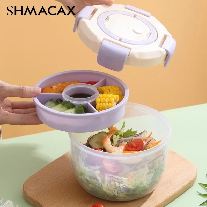 Портативные 2-слойные Салатники С Вилкой 1300 Мл Контейнер Для Обеда