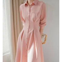 2022 early spring new slim slim shirt womens mid length pink waist dress vestidos de mujer bandage dress women clothes