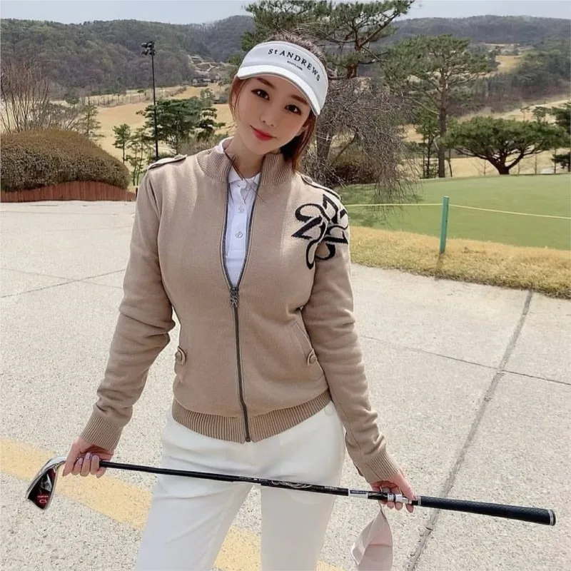 Golf clothing girls autumn and winter knitted windproof warm jacket fashion elastic all-match women's sports jacket