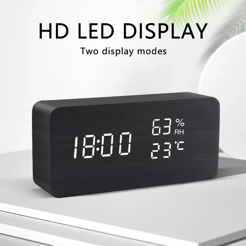 

2022Alarm Clock LED Wooden Watch Table Voice Control Digital Wood Despertador USB/AAA Powered Electronic Desktop Clocks