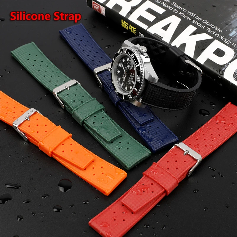 

Soft Tropical Fluorine Rubber Watch Band 20mm 22mm Waterproof Porous Breathable Diving Sport Men Women Watch Strap Replacment