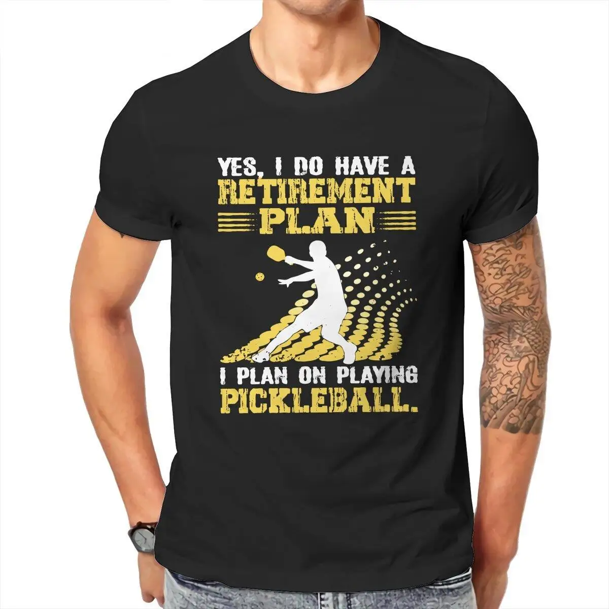 Retirement Plan On Playing Pickleball  Men's T Shirt  Humorous Tees Short Sleeve Crew Neck T-Shirts 100% Cotton Plus Size Tops