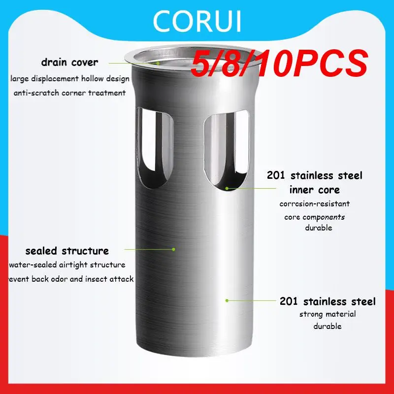 

5/8/10PCS Stainless Steel Shower Strainer Cover Anti-clogging Drain Filter Bath Basin Floor Strainer Leakage Gravity Flip Cover