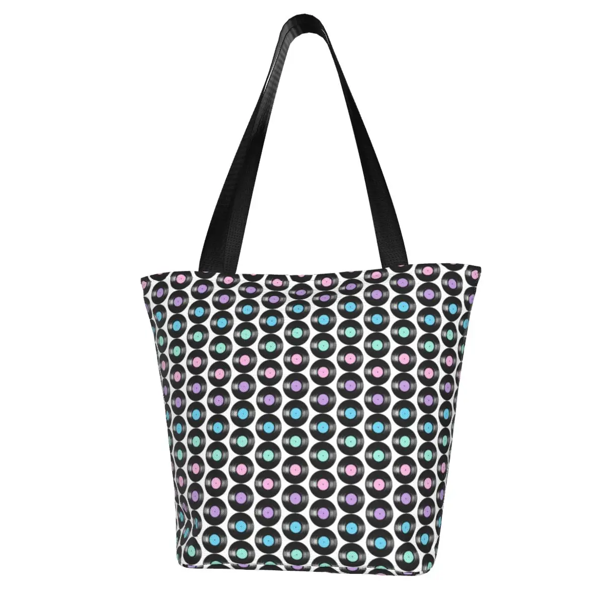 

Colorful Music Shopping Bag Retro Vinyl Records Retro Cloth Travel Handbag Woman Gifts Bags
