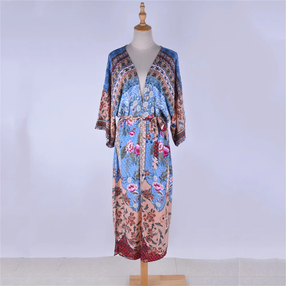 2022 Summer Floral Print Beach Cover Up Dress Tunic Long Pareos Bikinis Ups Swim Cardigan Robe Plage Beachwear |