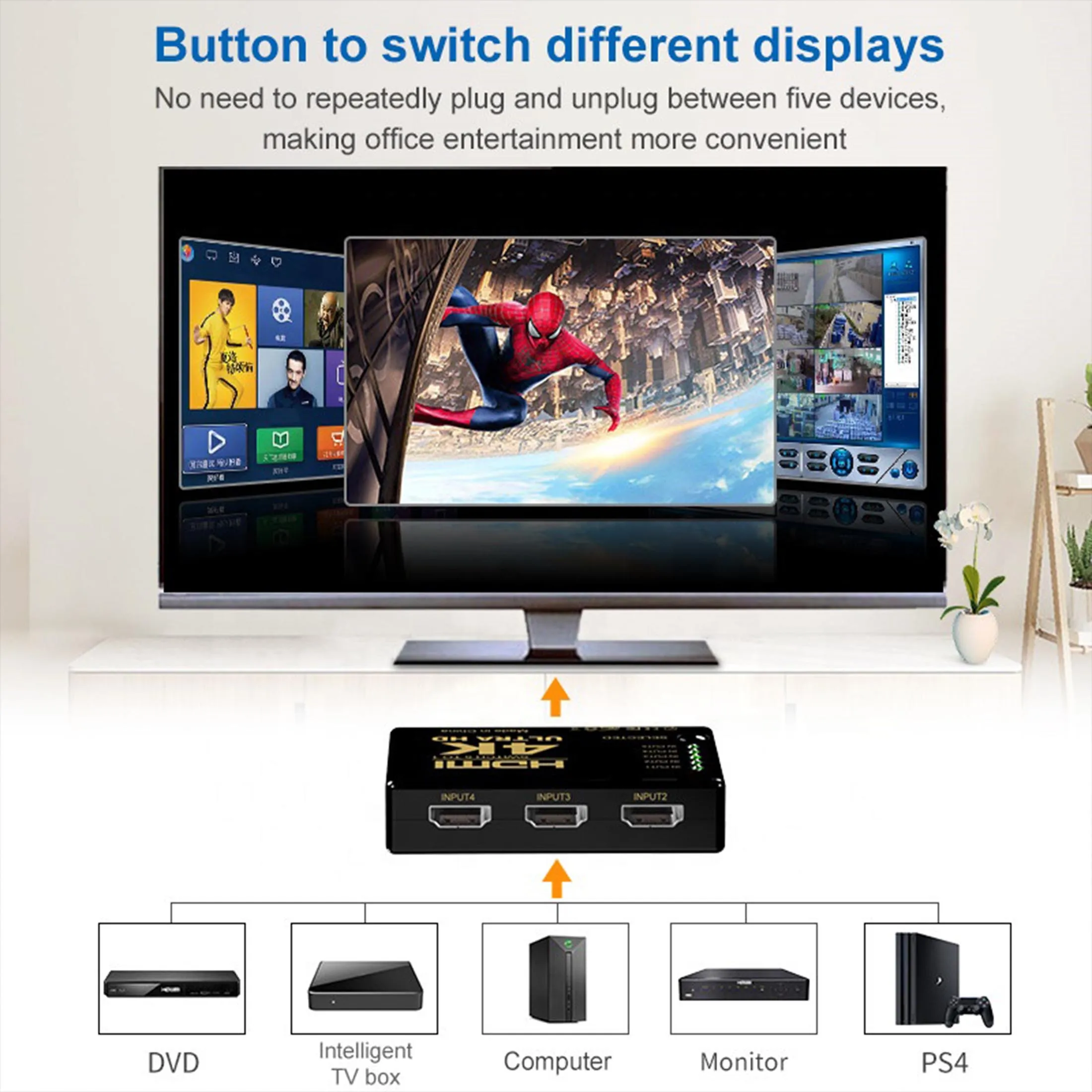 

HD 4K*2K HDMI-compatible Switcher 5 Input 1 Output Switch Selector Splitter Hub With IR Remote 3D for PS3 Xbox 360 HDTV