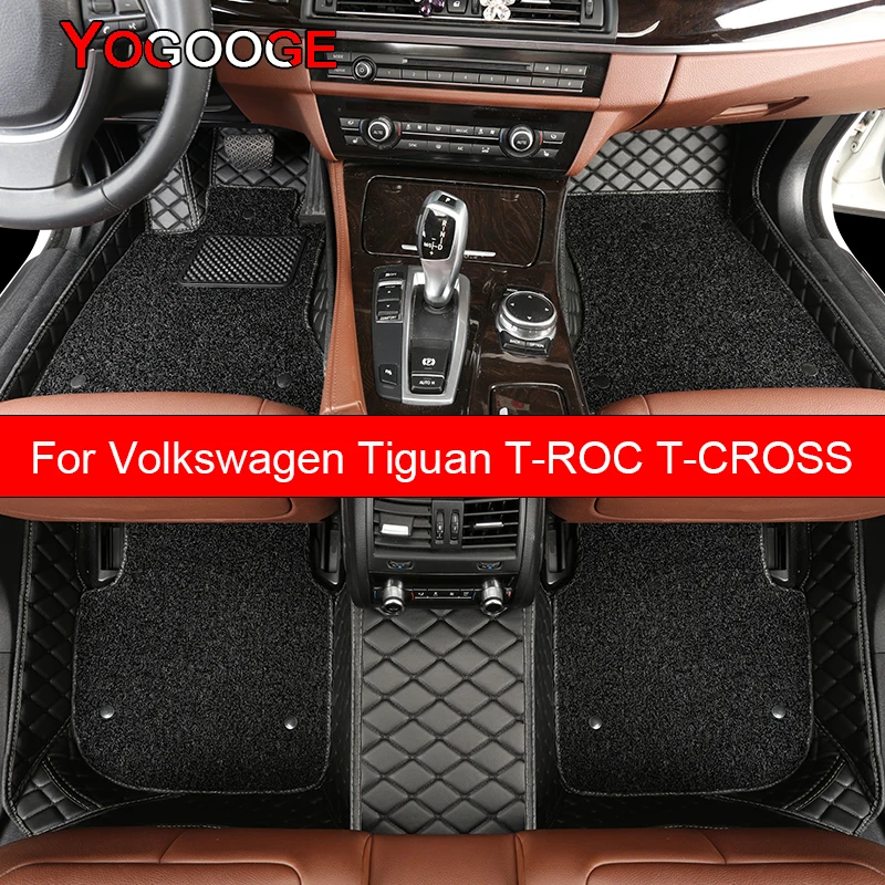 YOGOOGE  Car Floor Mats For VW Tiguan T-ROC T-CROSS Foot Coche Accessories Auto Carpets