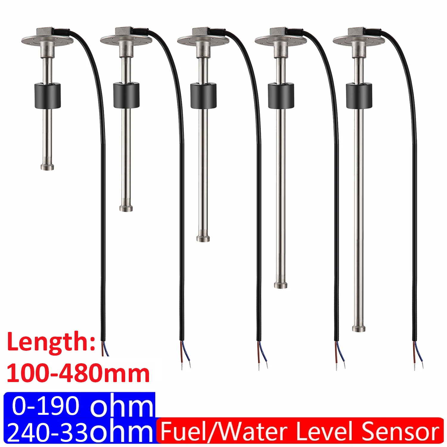 

100mm ~ 480mm Water Fuel Level Gauge Sensor 0~190 240~33 ohm Marine Boat Yacht Car Oil Liquid Tank Fuel Sender Unit Sensors