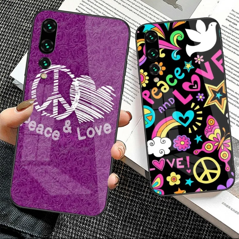 

Peace and Love Phone Case for Huawei P50 P40 P30 P20 Pro Mate 40 30 20 Pro Nova 9 8 7 PC Glass Phone Cover Funda
