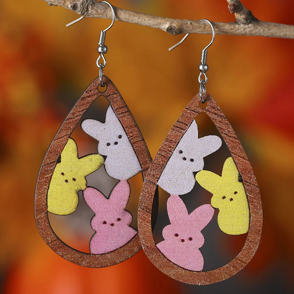 

Happy Easter Day Wood Cut Water Drop Basket Egg Tree Boho Rainbow Leopard Floral Bunny Rabbit Earrings for Woman Accessories