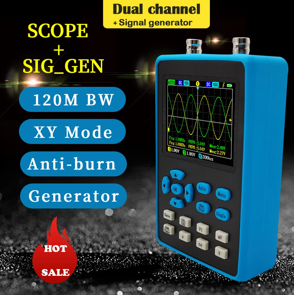 

DSO2512G 120M Bandwidth Portable Handheld Dual Channel Oscilloscope 2.8 Inch Display 10mV Minimum Vertical FFT Spectrum Analysis
