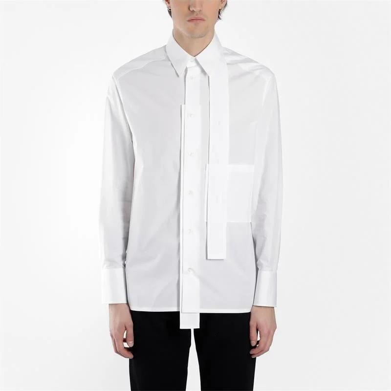 

poplin Cotton streamer shirt white square collar shirt men