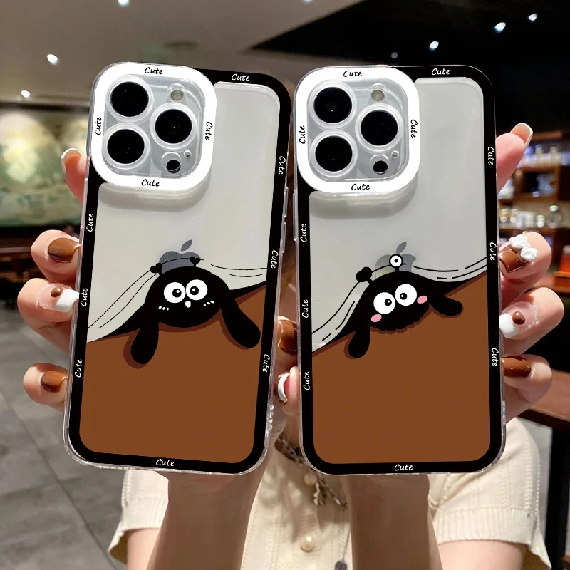 

Lovely Interesting Blackie Cartoon Clear Phone Case for iPhone 7 8 Plus SE2 14 13 12 11 Pro Max XR XS X Transparent Back Covers
