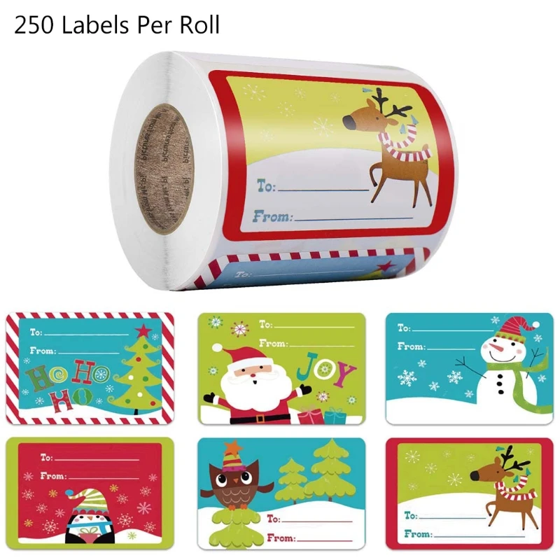 

250 Pcs Christmas Tags Stickers Multiple Designs Rectangular Christmas Labels Roll Wedding Invitations Crads Decoration