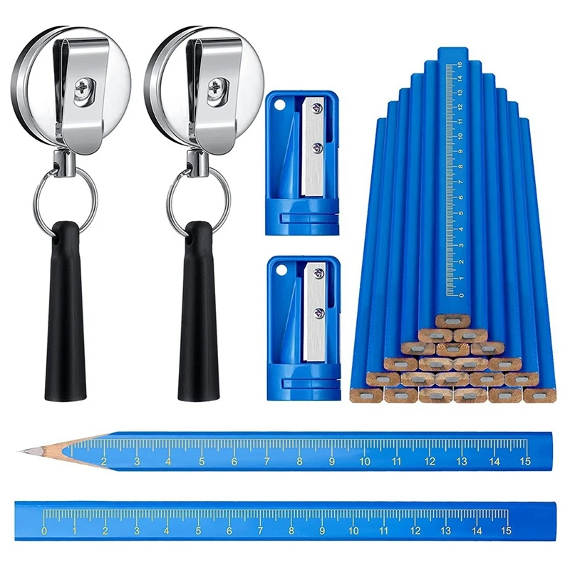 

20 Construction Pencil With 2 Pencil Sharpener And 2 Silicone Retractable Pen Holder, Pencil Cutter Marking Tool Set