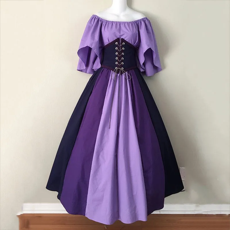 Women Vintage Medieval Corset Bandage Length Dress Gothic Cosplay Costume Halloween Carnival Party Dress Female