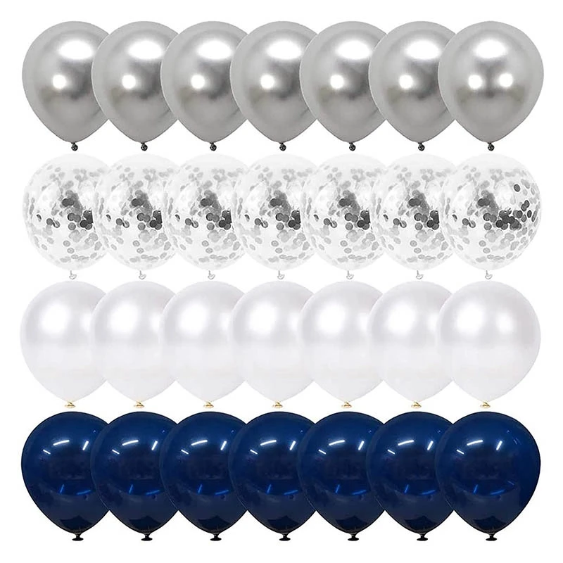 

Воздушные шары с конфетти темно-синие и серебряные, 100 шт., 12-дюймовые воздушные шары с белым жемчугом и серебряным металлическим хромом для ...