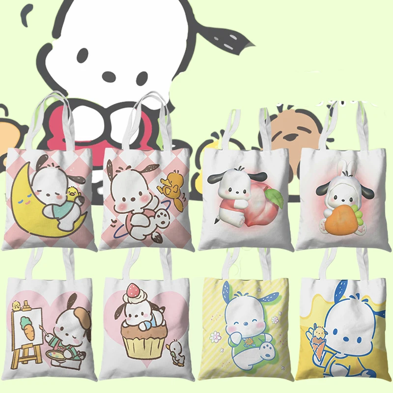 

Pochacco Canvas Bag Single Shoulder Bags Kawaii Handbag Shopping Book Storage Anime Sanrioed Lovely Cartoon Kids Girls Gifts